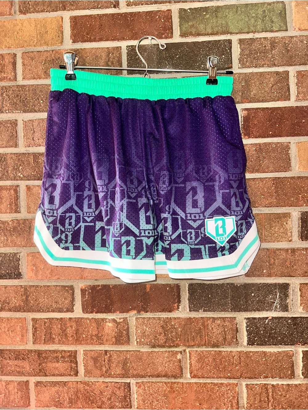 Baseball Lifestyle 101 9th Anniversary Shorts Purple Teal Youth Large  BL101